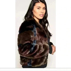 NWOT Marrakech AnthropologieAlyssa Faux Fur Green/Moss CamoBomber Jacket Size S